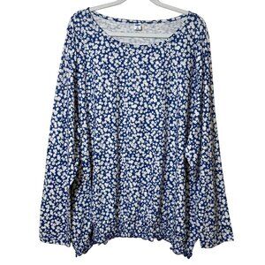 Old Navy Long Sleeve Lettuce Hem Top Blue Floral‎ XXL